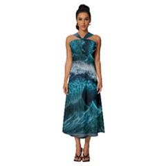 Tsunami Waves Ocean Sea Water Rough Seas Sleeveless Cross Front Cocktail Midi Chiffon Dress by uniart180623