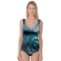 Tsunami Waves Ocean Sea Water Rough Seas Princess Tank Leotard  by uniart180623