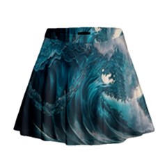 Tsunami Waves Ocean Sea Water Rough Seas Mini Flare Skirt by uniart180623