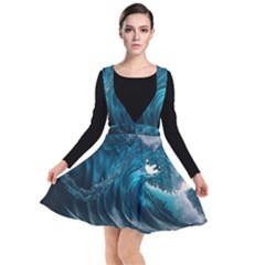 Tsunami Waves Ocean Sea Water Rough Seas Plunge Pinafore Dress by uniart180623