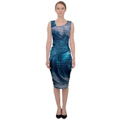 Tsunami Waves Ocean Sea Water Rough Seas Sleeveless Pencil Dress by uniart180623