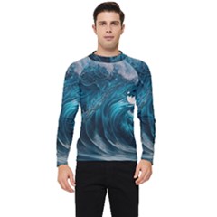 Tsunami Waves Ocean Sea Water Rough Seas Men s Long Sleeve Rash Guard by uniart180623