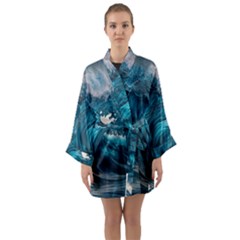 Tsunami Waves Ocean Sea Water Rough Seas Long Sleeve Satin Kimono by uniart180623