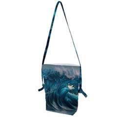 Tsunami Waves Ocean Sea Water Rough Seas Folding Shoulder Bag by uniart180623