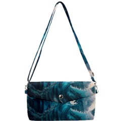 Tsunami Waves Ocean Sea Water Rough Seas Removable Strap Clutch Bag by uniart180623