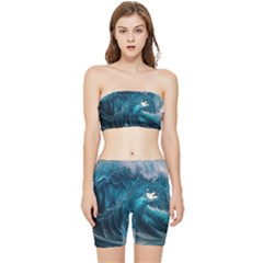 Tsunami Waves Ocean Sea Water Rough Seas Stretch Shorts And Tube Top Set by uniart180623