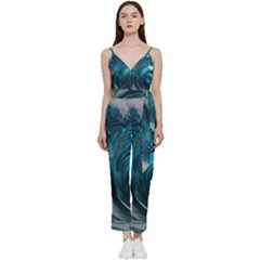 Tsunami Waves Ocean Sea Water Rough Seas V-neck Camisole Jumpsuit by uniart180623