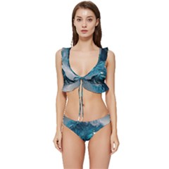 Tsunami Waves Ocean Sea Water Rough Seas Low Cut Ruffle Edge Bikini Set by uniart180623