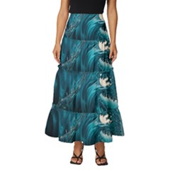 Tsunami Waves Ocean Sea Water Rough Seas Tiered Ruffle Maxi Skirt by uniart180623