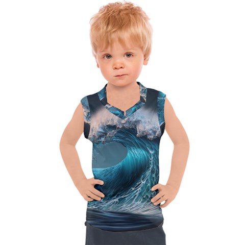 Tsunami Waves Ocean Sea Water Rough Seas Kids  Sport Tank Top by uniart180623