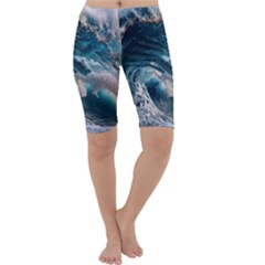 Tsunami Waves Ocean Sea Water Rough Seas Cropped Leggings  by uniart180623