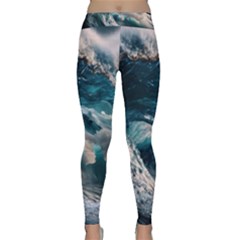 Tsunami Waves Ocean Sea Water Rough Seas Classic Yoga Leggings by uniart180623