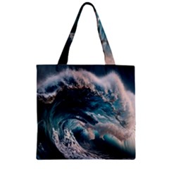 Tsunami Waves Ocean Sea Water Rough Seas Zipper Grocery Tote Bag by uniart180623