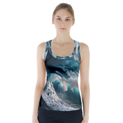 Tsunami Waves Ocean Sea Water Rough Seas Racer Back Sports Top