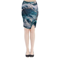 Tsunami Waves Ocean Sea Water Rough Seas Midi Wrap Pencil Skirt by uniart180623