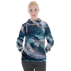 Tsunami Waves Ocean Sea Water Rough Seas Women s Hooded Pullover by uniart180623