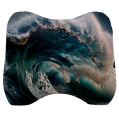 Tsunami Waves Ocean Sea Water Rough Seas Velour Head Support Cushion by uniart180623