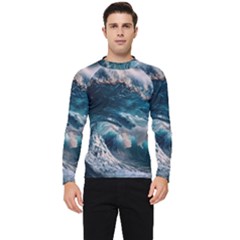 Tsunami Waves Ocean Sea Water Rough Seas Men s Long Sleeve Rash Guard by uniart180623