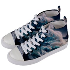 Tsunami Waves Ocean Sea Water Rough Seas Women s Mid-top Canvas Sneakers by uniart180623