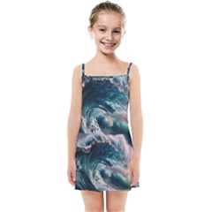 Tsunami Waves Ocean Sea Water Rough Seas Kids  Summer Sun Dress by uniart180623