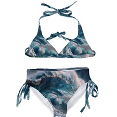 Tsunami Waves Ocean Sea Water Rough Seas Kids  Classic Bikini Set by uniart180623