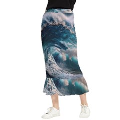 Tsunami Waves Ocean Sea Water Rough Seas Maxi Fishtail Chiffon Skirt by uniart180623