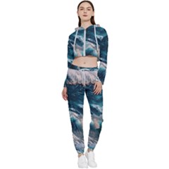 Tsunami Waves Ocean Sea Water Rough Seas Cropped Zip Up Lounge Set by uniart180623