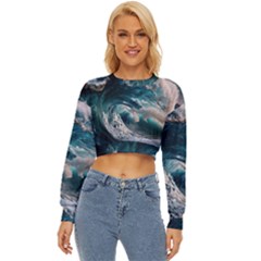 Tsunami Waves Ocean Sea Water Rough Seas Lightweight Long Sleeve Sweatshirt by uniart180623