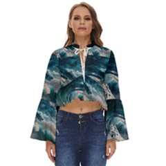 Tsunami Waves Ocean Sea Water Rough Seas Boho Long Bell Sleeve Top by uniart180623