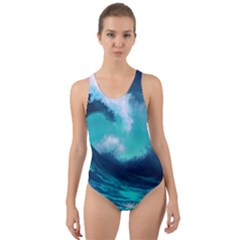 Tsunami Tidal Wave Ocean Waves Sea Nature Water Cut-out Back One Piece Swimsuit by uniart180623