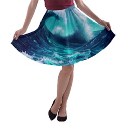 Tsunami Tidal Wave Ocean Waves Sea Nature Water A-line Skater Skirt by uniart180623