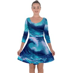 Tsunami Tidal Wave Ocean Waves Sea Nature Water Quarter Sleeve Skater Dress by uniart180623