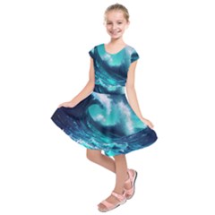 Tsunami Tidal Wave Ocean Waves Sea Nature Water Kids  Short Sleeve Dress by uniart180623