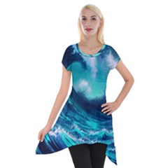 Tsunami Tidal Wave Ocean Waves Sea Nature Water Short Sleeve Side Drop Tunic by uniart180623