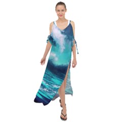 Tsunami Tidal Wave Ocean Waves Sea Nature Water Maxi Chiffon Cover Up Dress by uniart180623