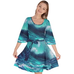 Tsunami Tidal Wave Ocean Waves Sea Nature Water Velour Kimono Dress by uniart180623