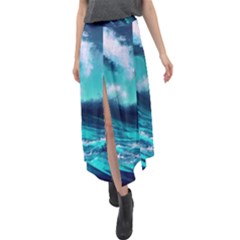 Tsunami Tidal Wave Ocean Waves Sea Nature Water Velour Split Maxi Skirt by uniart180623