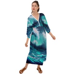 Tsunami Tidal Wave Ocean Waves Sea Nature Water Grecian Style  Maxi Dress by uniart180623