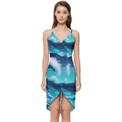 Tsunami Tidal Wave Ocean Waves Sea Nature Water Wrap Frill Dress by uniart180623