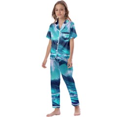 Tsunami Tidal Wave Ocean Waves Sea Nature Water Kids  Satin Short Sleeve Pajamas Set by uniart180623