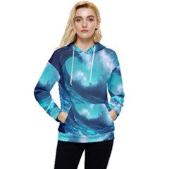 Tsunami Tidal Wave Ocean Waves Sea Nature Water Women s Lightweight Drawstring Hoodie by uniart180623