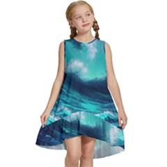 Tsunami Tidal Wave Ocean Waves Sea Nature Water Kids  Frill Swing Dress by uniart180623