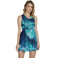 Tsunami Tidal Wave Ocean Waves Sea Nature Water Sleeveless High Waist Mini Dress by uniart180623