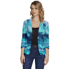 Tsunami Tidal Wave Ocean Waves Sea Nature Water Women s One-button 3/4 Sleeve Short Jacket