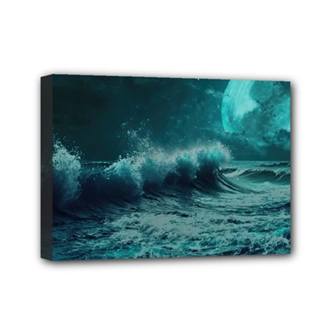 Waves Ocean Sea Tsunami Nautical Blue Sea Art Mini Canvas 7  X 5  (stretched) by uniart180623