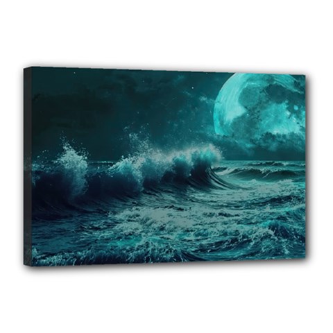 Waves Ocean Sea Tsunami Nautical Blue Sea Art Canvas 18  X 12  (stretched) by uniart180623