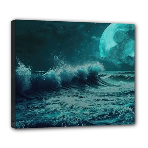 Waves Ocean Sea Tsunami Nautical Blue Sea Art Deluxe Canvas 24  X 20  (stretched) by uniart180623