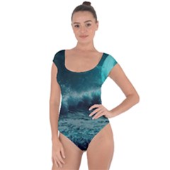 Waves Ocean Sea Tsunami Nautical Blue Sea Art Short Sleeve Leotard  by uniart180623