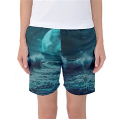 Waves Ocean Sea Tsunami Nautical Blue Sea Art Women s Basketball Shorts by uniart180623