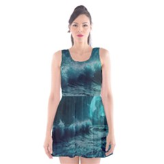 Waves Ocean Sea Tsunami Nautical Blue Sea Art Scoop Neck Skater Dress by uniart180623